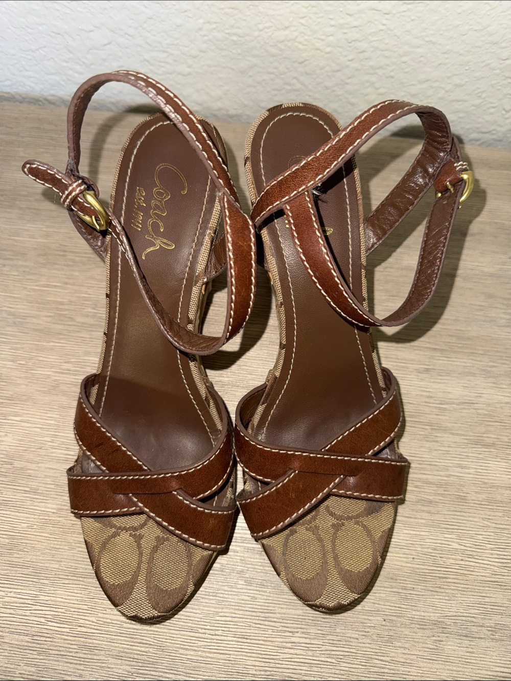 Coach Alina Holliday Patchwork Brown Leather Wedge Sandals Vintage 2006 - Picture 6 of 7